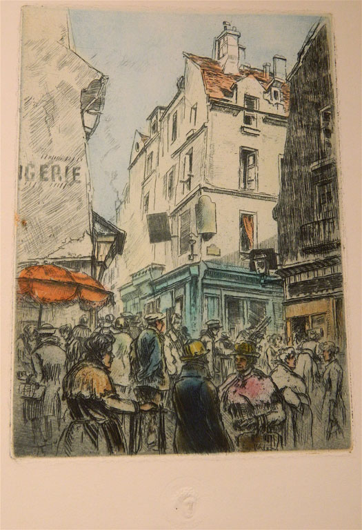 EUGENE VEDER (1876-1976), Untitled, Unsigned, Colored Etching 5" x 7" Stamped with "Musee du Louvre, Chalcographie." Not matted. $40