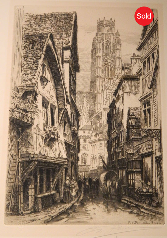 CHARLES PINET (1867-1932), "Rue Damiette a Rouen," Etching 8" x 12" Stamped "CD." Not matted. $150