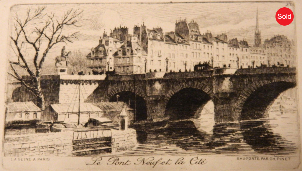CHARLES PINET (1867-1932), "Le Pont Neuf et la Cite," Postcard 5" x 3.5" Also marked "La Seine a Paris." Not matted. $15